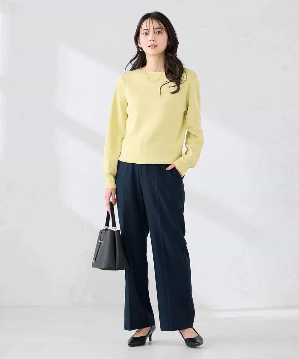 K2FED69039 a.v.v(アー・ヴェ・ヴェ) 【WEB限定/洗える/UVカット】ボートネックパフスリーブニット ライトイエロー