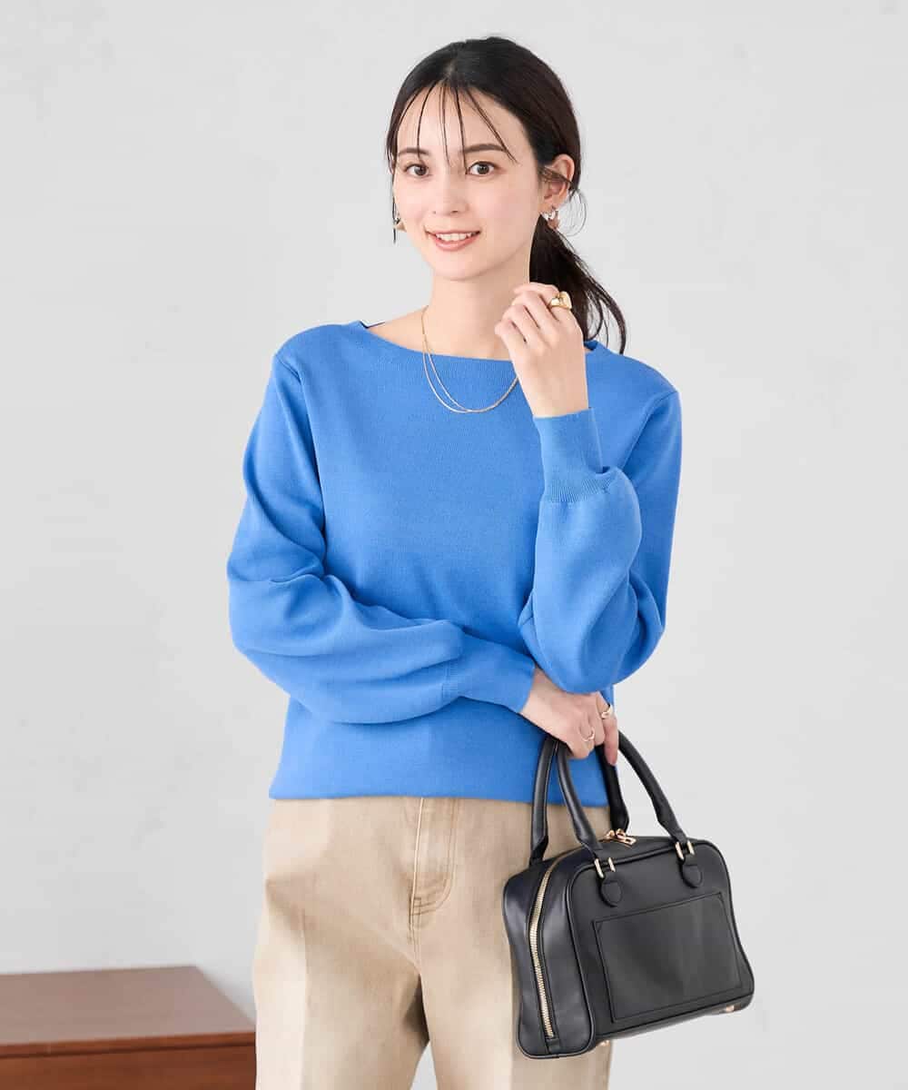 K2FED69039 a.v.v(アー・ヴェ・ヴェ) 【WEB限定/洗える/UVカット】ボートネックパフスリーブニット ライトイエロー