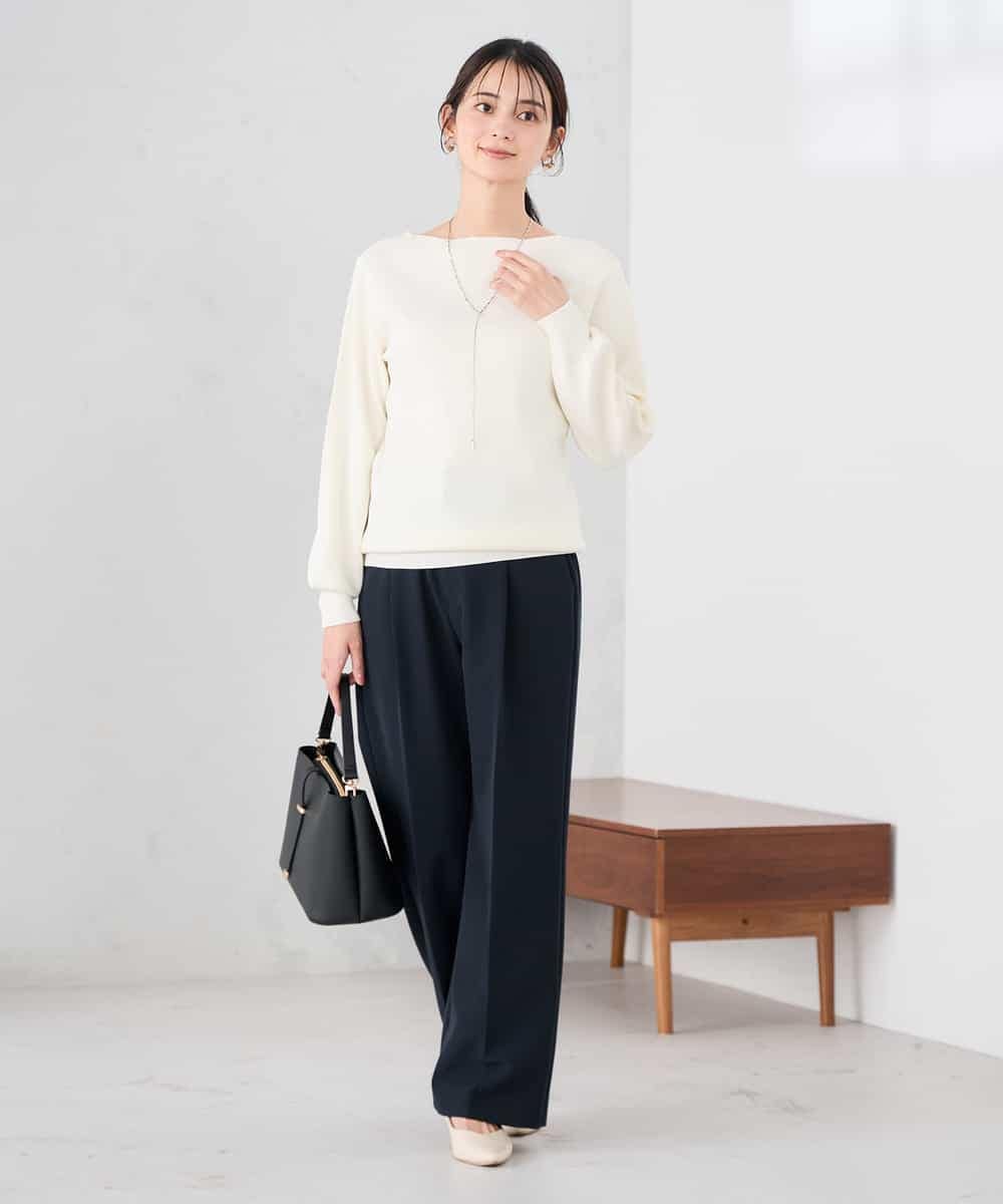 K2FED69039 a.v.v(アー・ヴェ・ヴェ) 【WEB限定/洗える/UVカット】ボートネックパフスリーブニット ライトイエロー