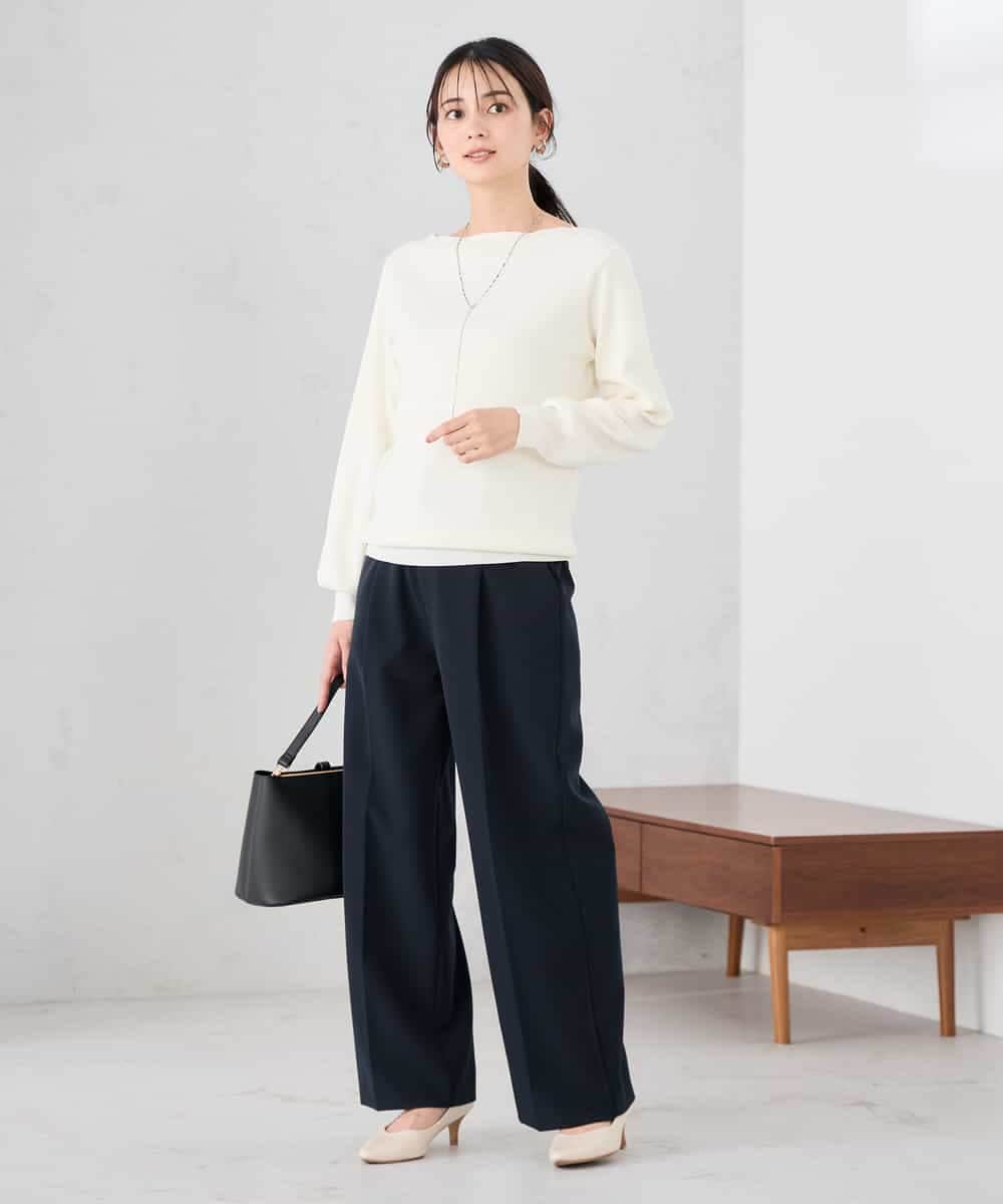 K2FED69039 a.v.v(アー・ヴェ・ヴェ) 【WEB限定/洗える/UVカット】ボートネックパフスリーブニット ライトイエロー