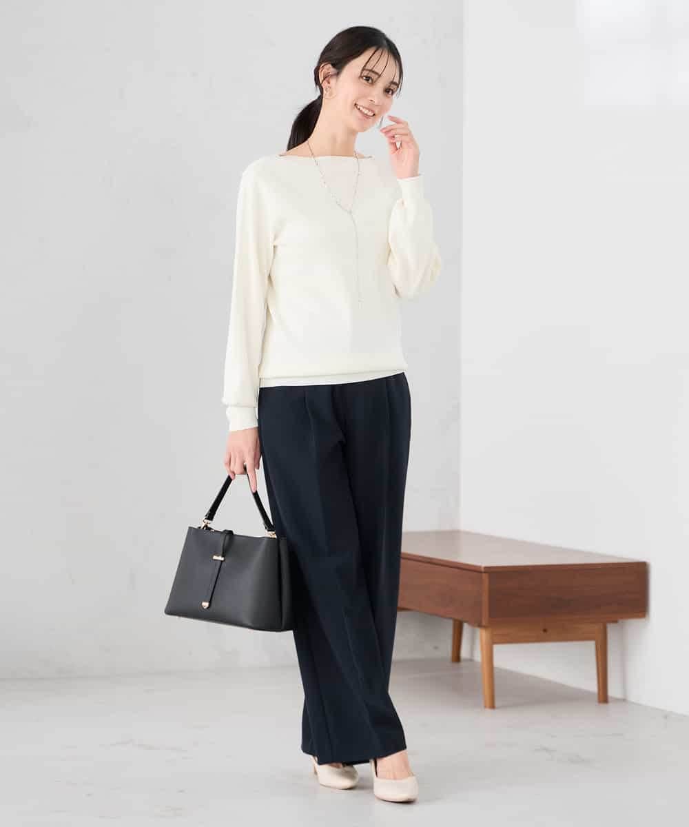 K2FED69039 a.v.v(アー・ヴェ・ヴェ) 【WEB限定/洗える/UVカット】ボートネックパフスリーブニット ライトイエロー