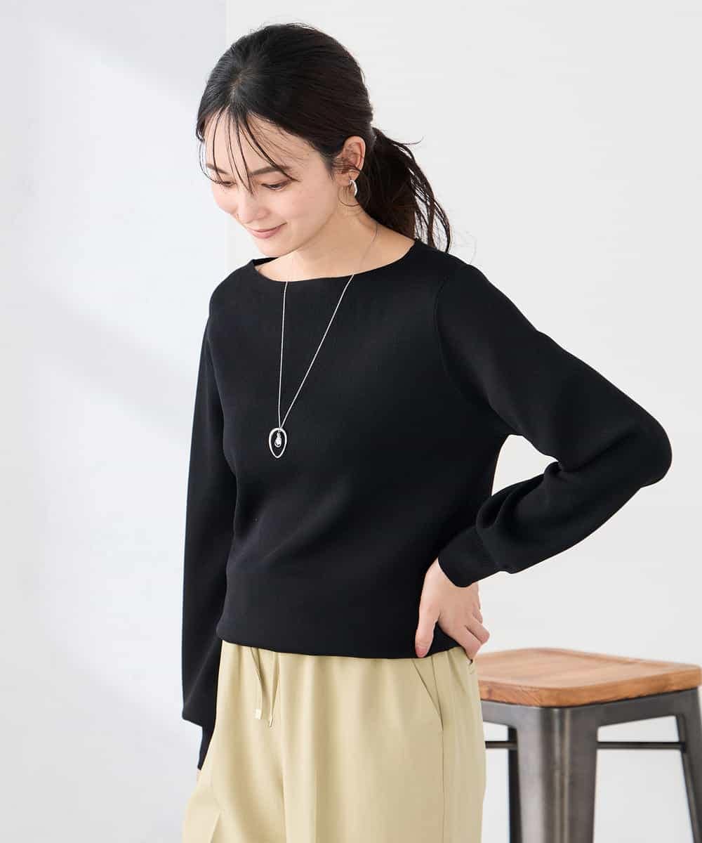 K2FED69039 a.v.v(アー・ヴェ・ヴェ) 【WEB限定/洗える/UVカット】ボートネックパフスリーブニット ライトイエロー