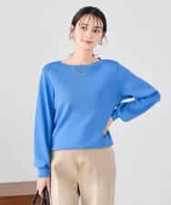 K2FED69039 a.v.v(アー・ヴェ・ヴェ) 【WEB限定/洗える/UVカット】ボートネックパフスリーブニット ブルー