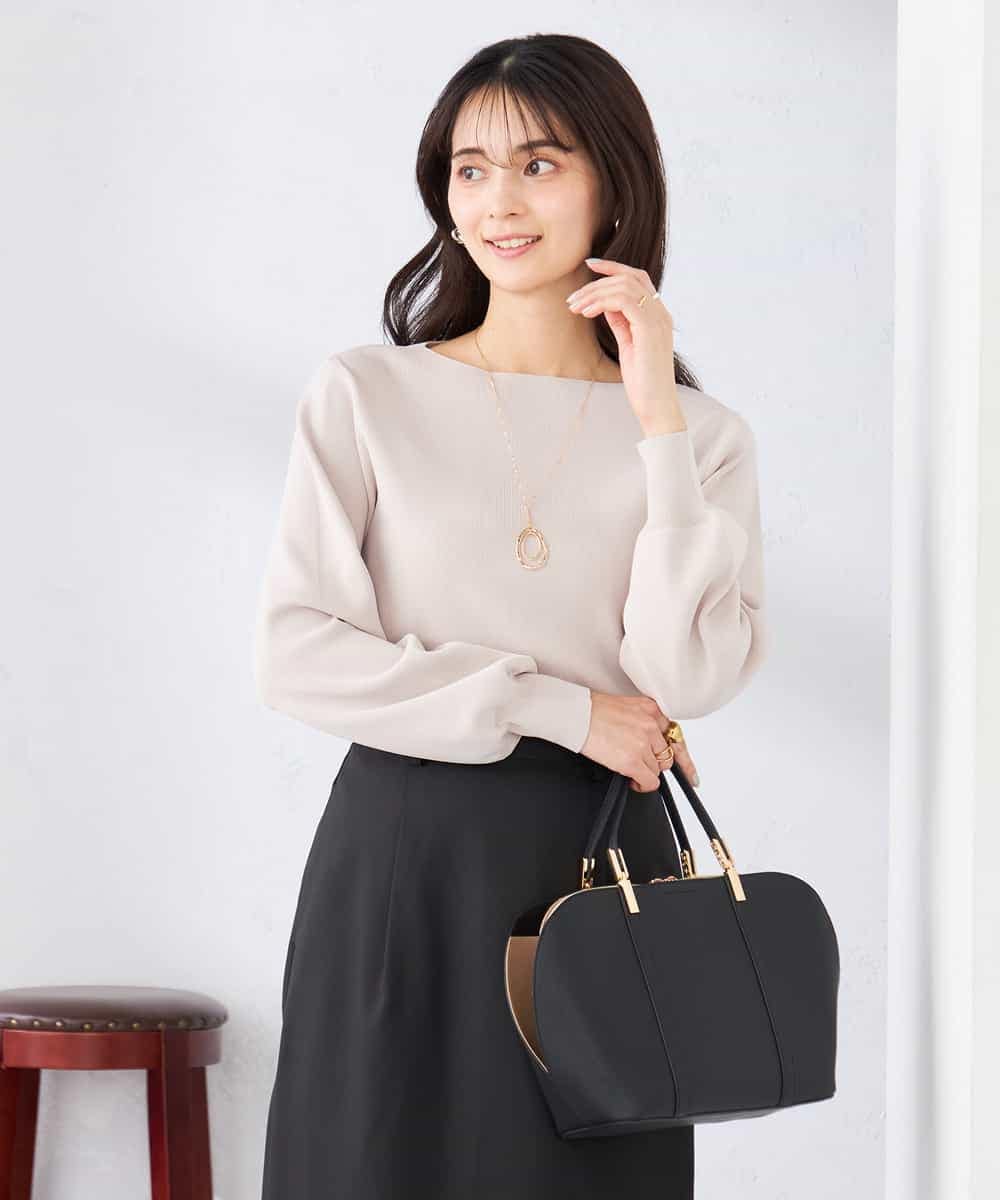 K2FED69039 a.v.v(アー・ヴェ・ヴェ) 【WEB限定/洗える/UVカット】ボートネックパフスリーブニット グレージュ