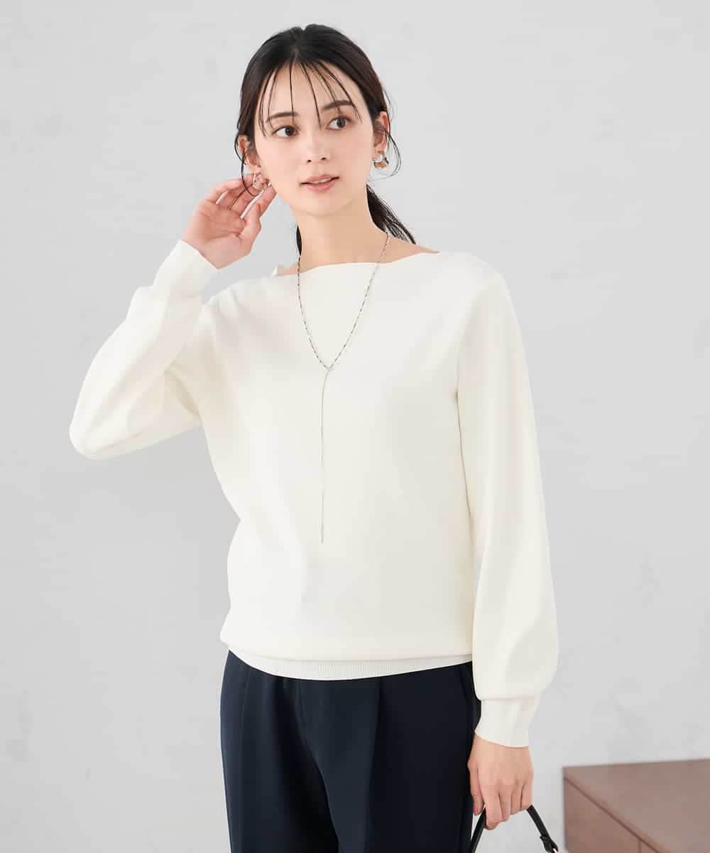 K2FED69039 a.v.v(アー・ヴェ・ヴェ) 【WEB限定/洗える/UVカット】ボートネックパフスリーブニット ホワイト