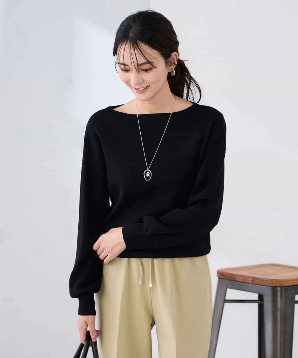 K2FED69039 a.v.v(アー・ヴェ・ヴェ) 【WEB限定/洗える/UVカット】ボートネックパフスリーブニット ブラック