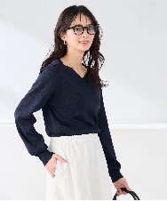 K2FED79039 a.v.v(アー・ヴェ・ヴェ) 【WEB限定/洗える/UVカット】Vネックパフスリーブニット ピンク