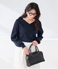 K2FED79039 a.v.v(アー・ヴェ・ヴェ) 【WEB限定/洗える/UVカット】Vネックパフスリーブニット ネイビー