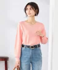 K2FED79039 a.v.v(アー・ヴェ・ヴェ) 【WEB限定/洗える/UVカット】Vネックパフスリーブニット ピンク