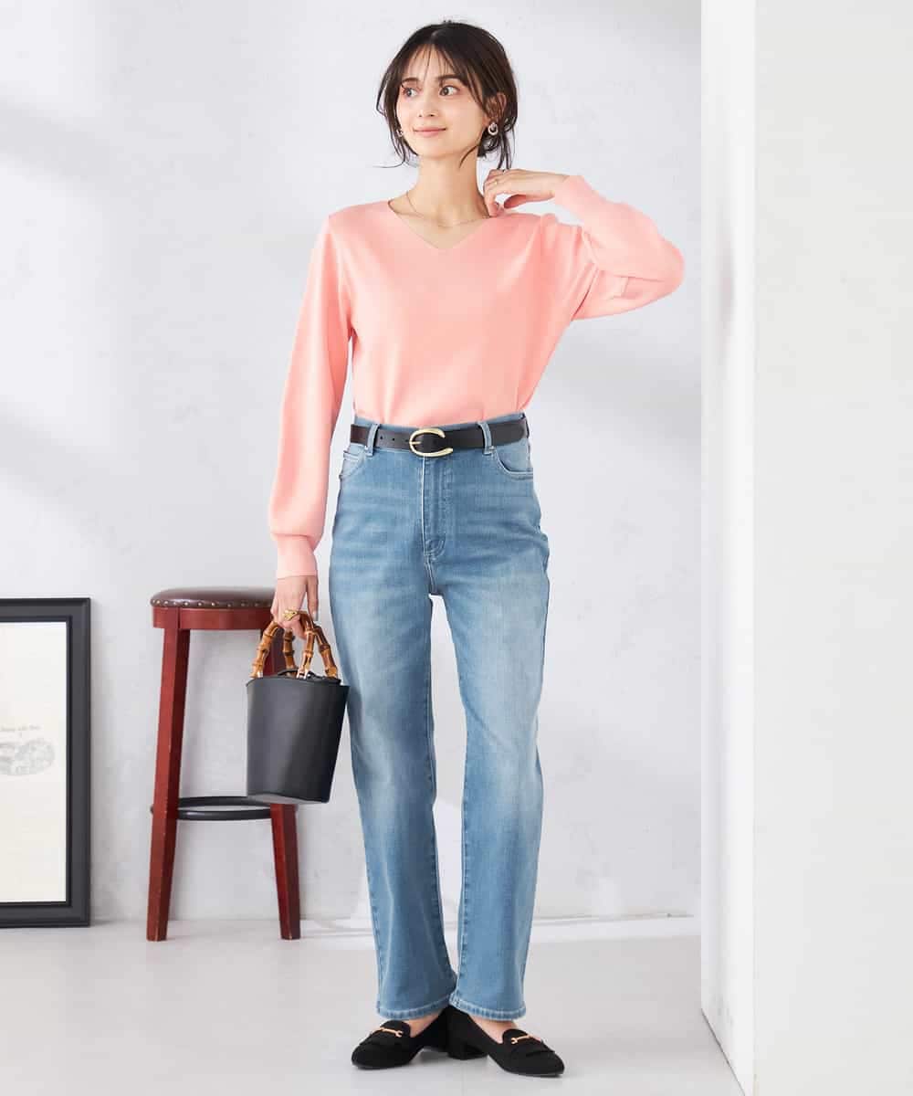 K2FED79039 a.v.v(アー・ヴェ・ヴェ) 【WEB限定/洗える/UVカット】Vネックパフスリーブニット ピンク