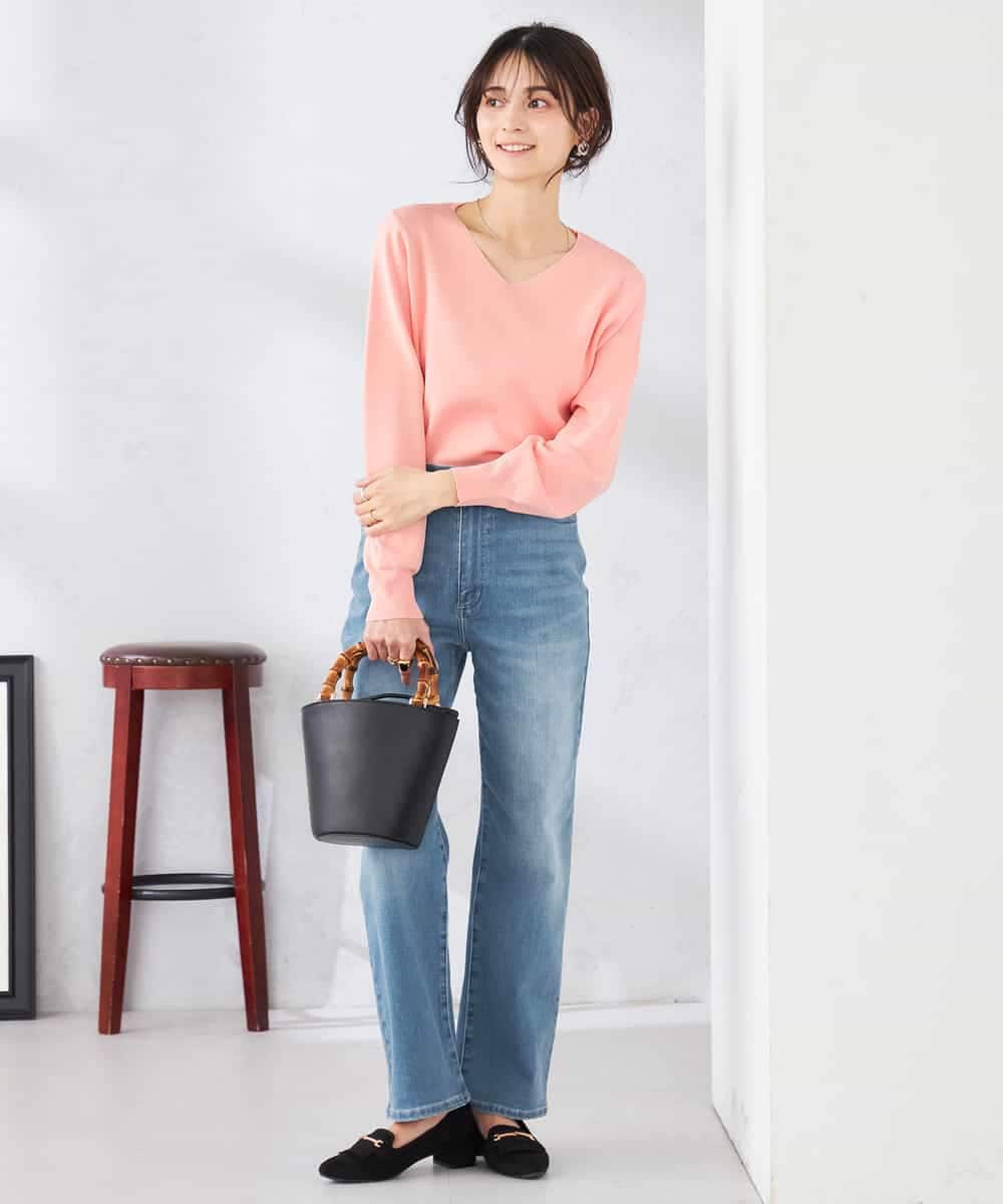 K2FED79039 a.v.v(アー・ヴェ・ヴェ) 【WEB限定/洗える/UVカット】Vネックパフスリーブニット ピンク