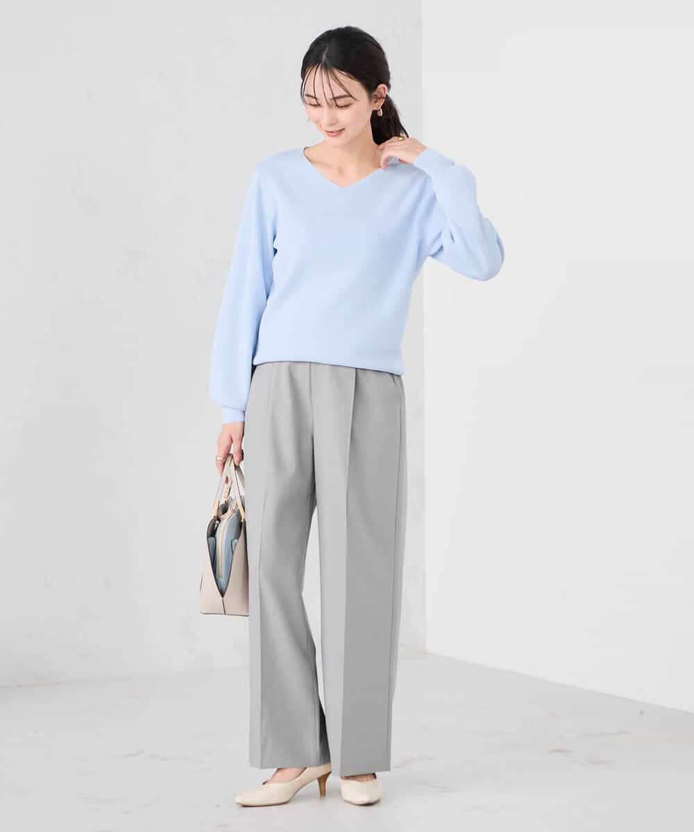 K2FED79039 a.v.v(アー・ヴェ・ヴェ) 【WEB限定/洗える/UVカット】Vネックパフスリーブニット ピンク