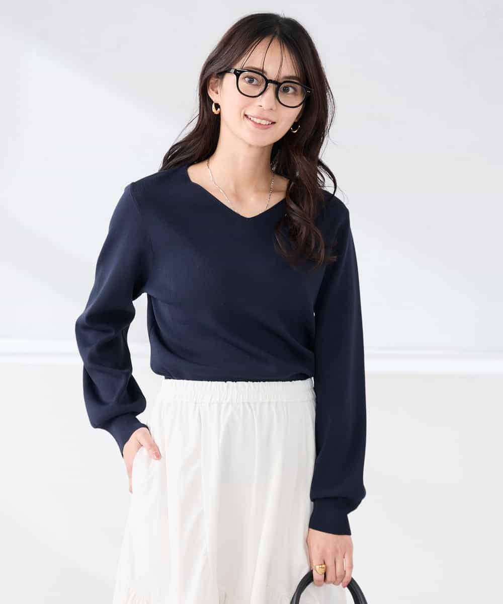 K2FED79039 a.v.v(アー・ヴェ・ヴェ) 【WEB限定/洗える/UVカット】Vネックパフスリーブニット ピンク