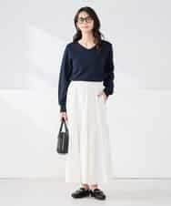 K2FED79039 a.v.v(アー・ヴェ・ヴェ) 【WEB限定/洗える/UVカット】Vネックパフスリーブニット ピンク