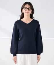 K2FED79039 a.v.v(アー・ヴェ・ヴェ) 【WEB限定/洗える/UVカット】Vネックパフスリーブニット ピンク