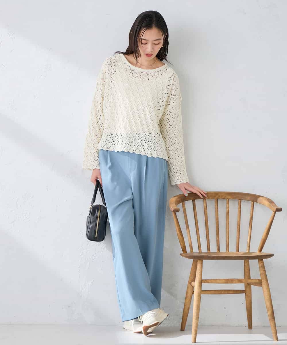 K2FFD06054 a.v.v(アー・ヴェ・ヴェ) 透かし編みニットプルオーバー アイボリー