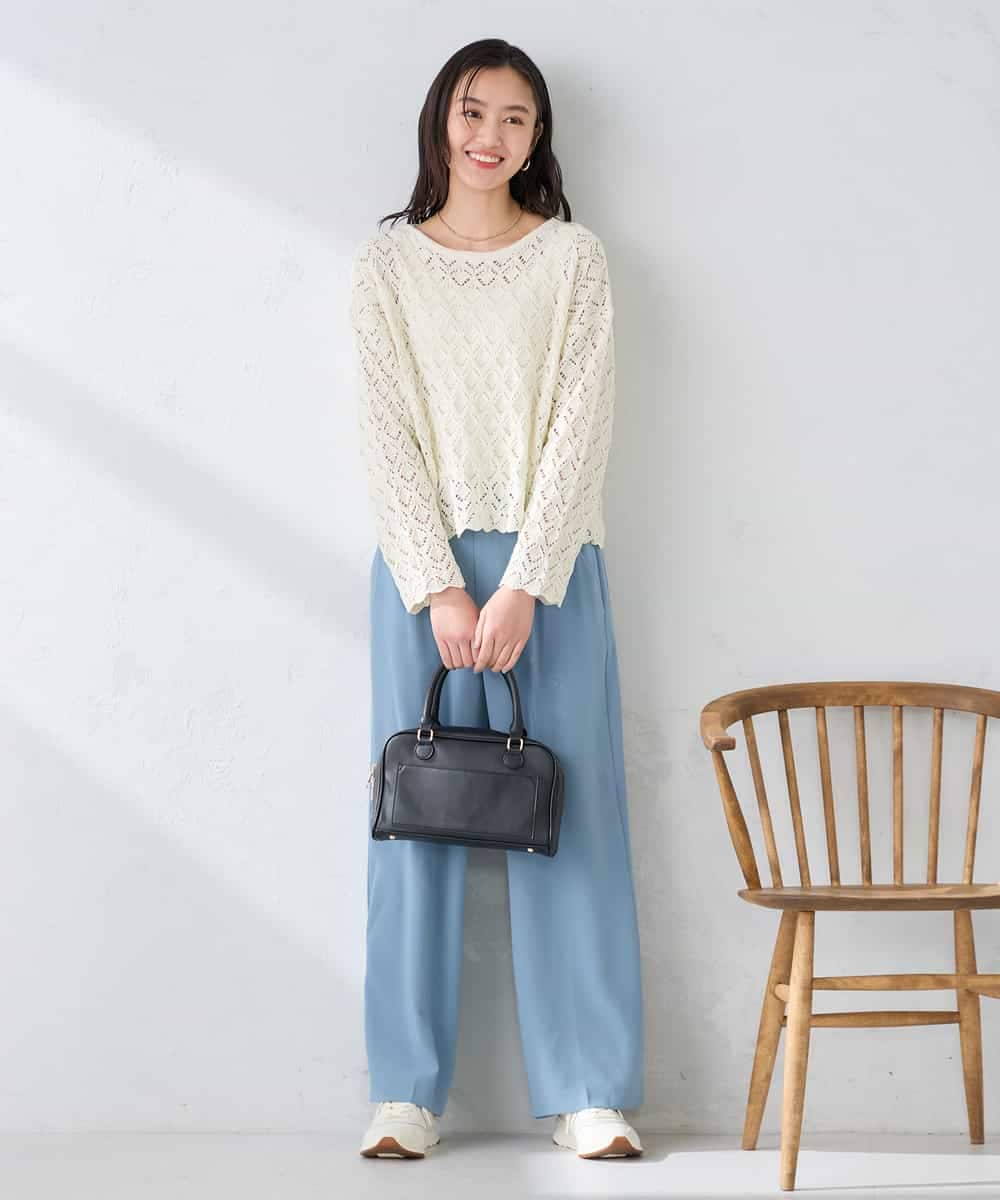 K2FFD06054 a.v.v(アー・ヴェ・ヴェ) 透かし編みニットプルオーバー アイボリー