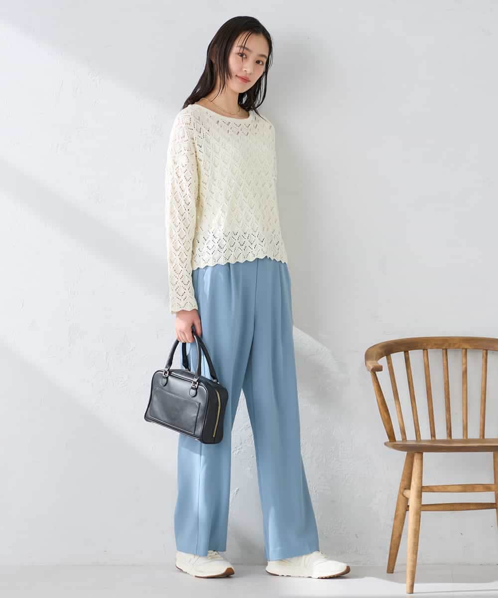 K2FFD06054 a.v.v(アー・ヴェ・ヴェ) 透かし編みニットプルオーバー アイボリー