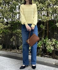 K2FFD17044 a.v.v(アー・ヴェ・ヴェ) 【洗える/UVカット】タックボーダースクエアニット ライトイエロー