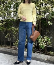 K2FFD17044 a.v.v(アー・ヴェ・ヴェ) 【洗える/UVカット】タックボーダースクエアニット ライトイエロー