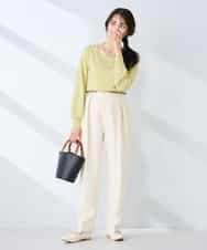 K2FFD17044 a.v.v(アー・ヴェ・ヴェ) 【雑誌InRed(宝島社)4月号掲載/洗える/UVカット】タックボーダースクエアニット ライトイエロー