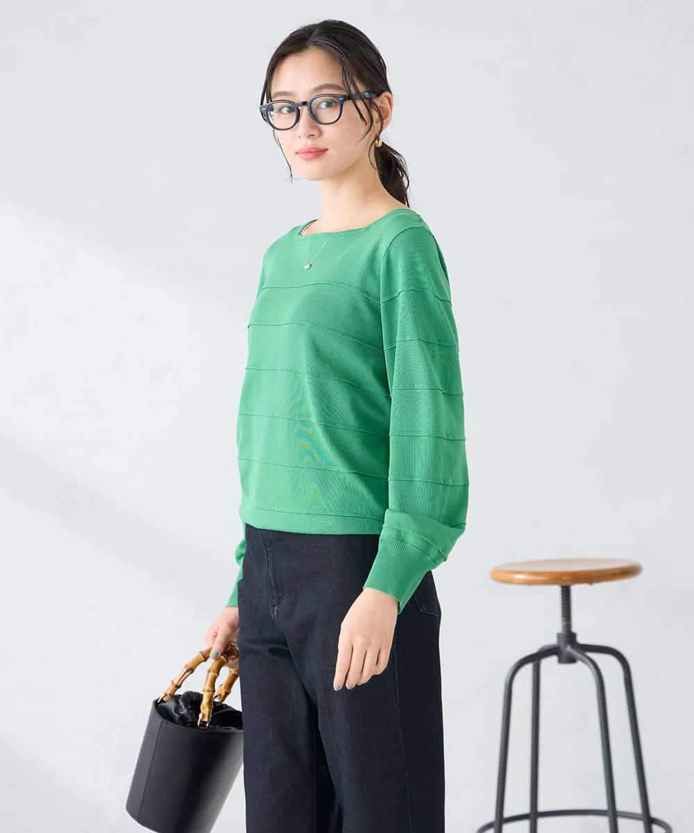 K2FFD17044 a.v.v(アー・ヴェ・ヴェ) 【雑誌InRed(宝島社)4月号掲載/洗える/UVカット】タックボーダースクエアニット ライトイエロー