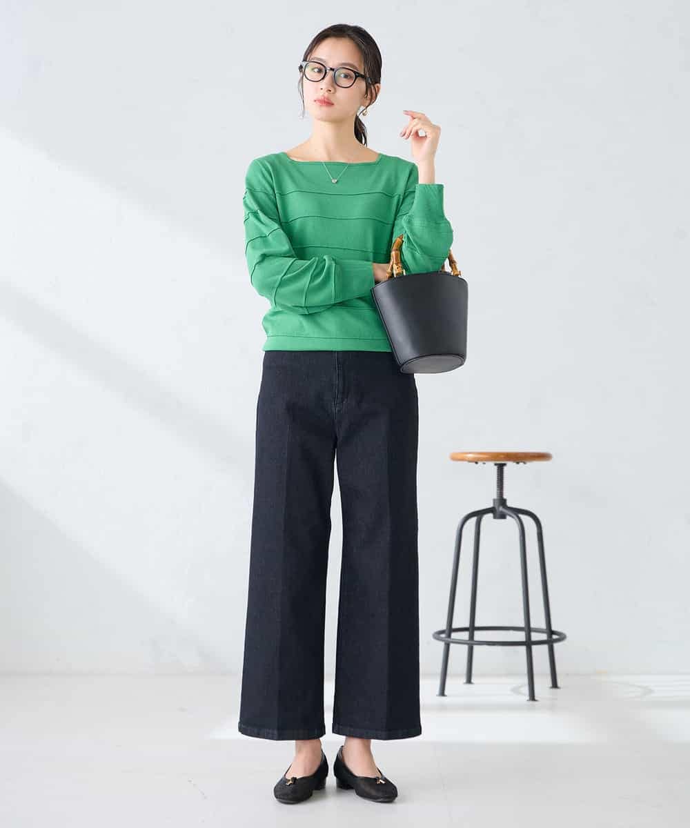 K2FFD17044 a.v.v(アー・ヴェ・ヴェ) 【雑誌InRed(宝島社)4月号掲載/洗える/UVカット】タックボーダースクエアニット ライトイエロー