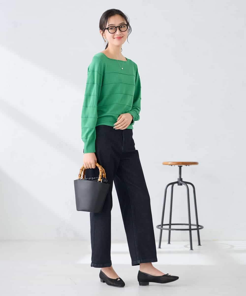 K2FFD17044 a.v.v(アー・ヴェ・ヴェ) 【雑誌InRed(宝島社)4月号掲載/洗える/UVカット】タックボーダースクエアニット ライトイエロー