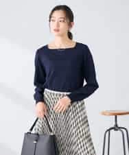 K2FFD17044 a.v.v(アー・ヴェ・ヴェ) 【雑誌InRed(宝島社)4月号掲載/洗える/UVカット】タックボーダースクエアニット ライトイエロー