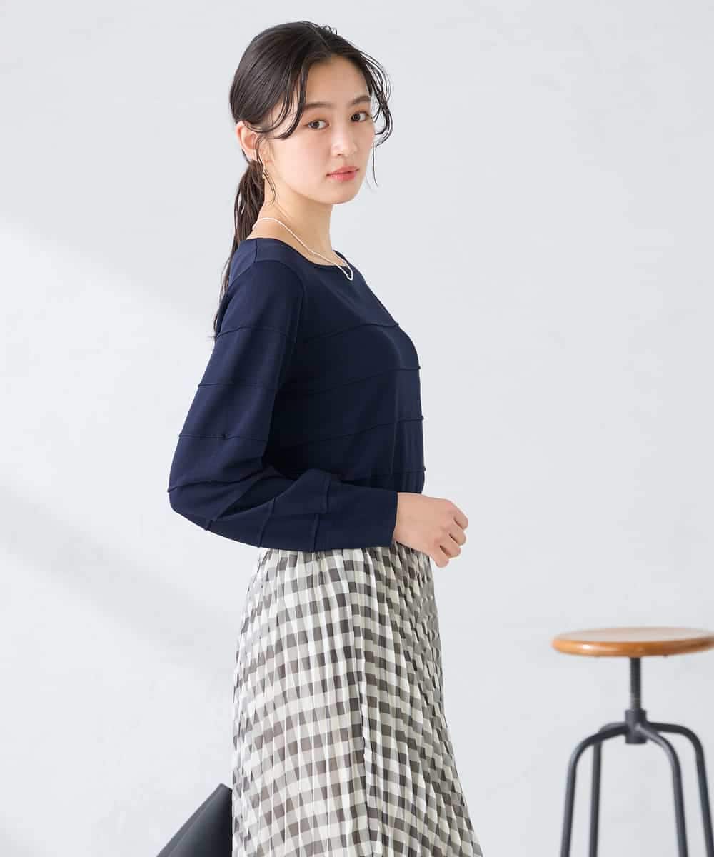 K2FFD17044 a.v.v(アー・ヴェ・ヴェ) 【雑誌InRed(宝島社)4月号掲載/洗える/UVカット】タックボーダースクエアニット ライトイエロー