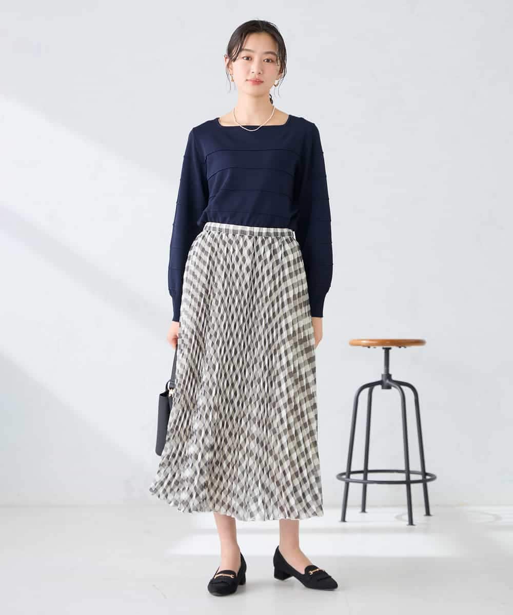 K2FFD17044 a.v.v(アー・ヴェ・ヴェ) 【雑誌InRed(宝島社)4月号掲載/洗える/UVカット】タックボーダースクエアニット ライトイエロー