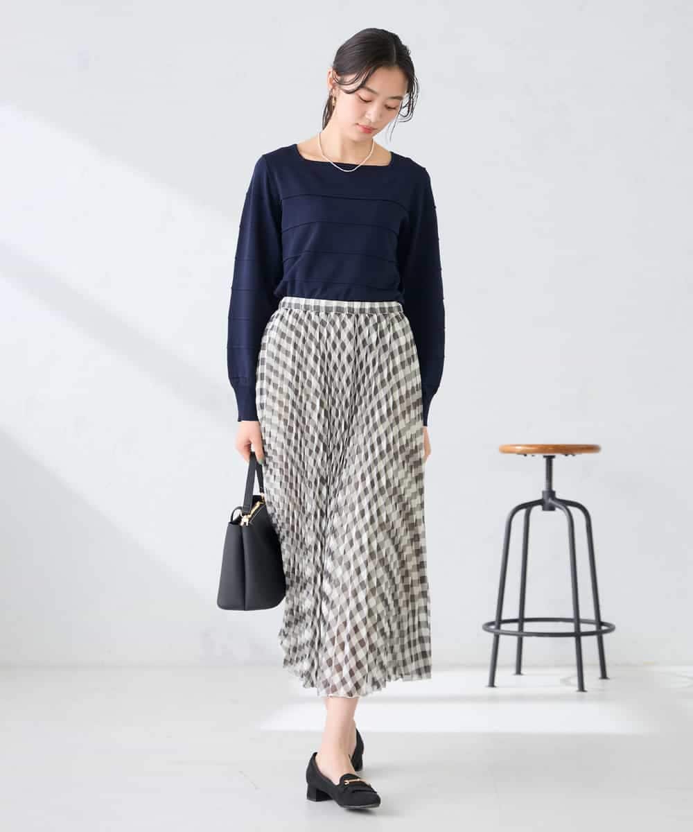 K2FFD17044 a.v.v(アー・ヴェ・ヴェ) 【雑誌InRed(宝島社)4月号掲載/洗える/UVカット】タックボーダースクエアニット ライトイエロー