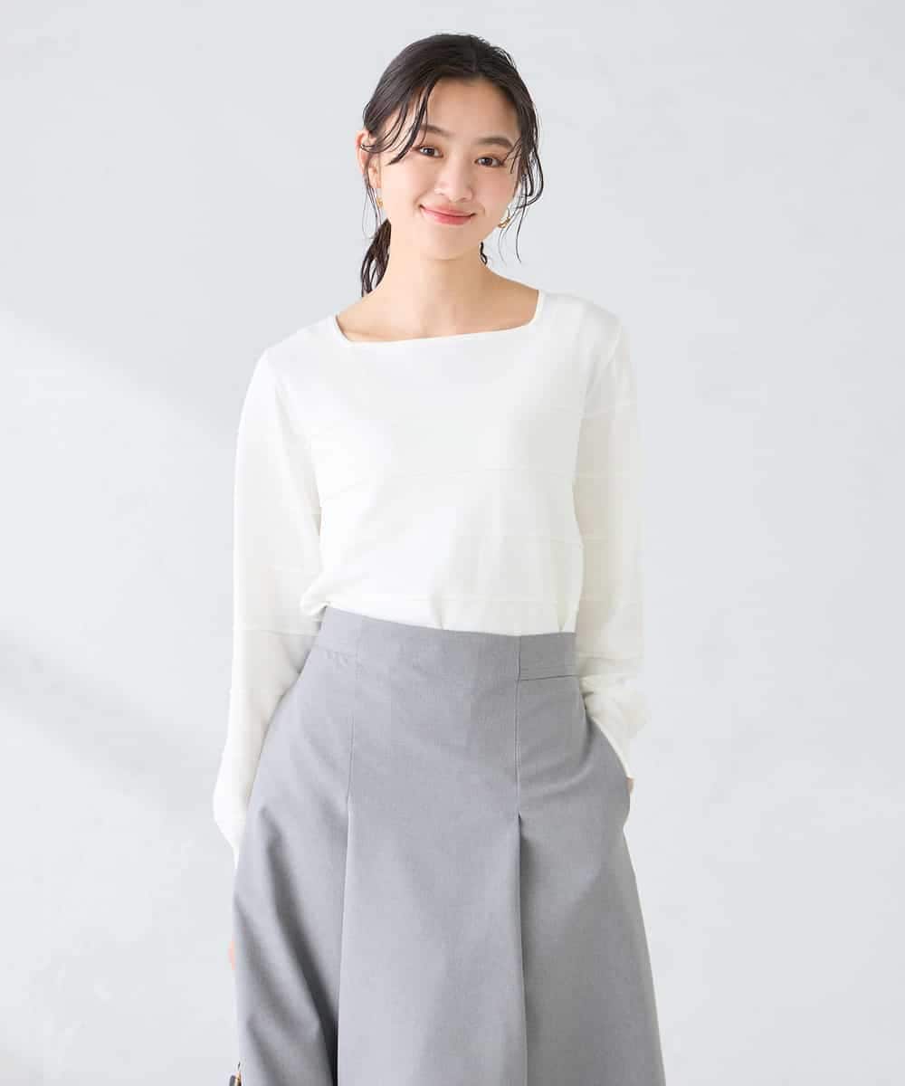 K2FFD17044 a.v.v(アー・ヴェ・ヴェ) 【雑誌InRed(宝島社)4月号掲載/洗える/UVカット】タックボーダースクエアニット ライトイエロー