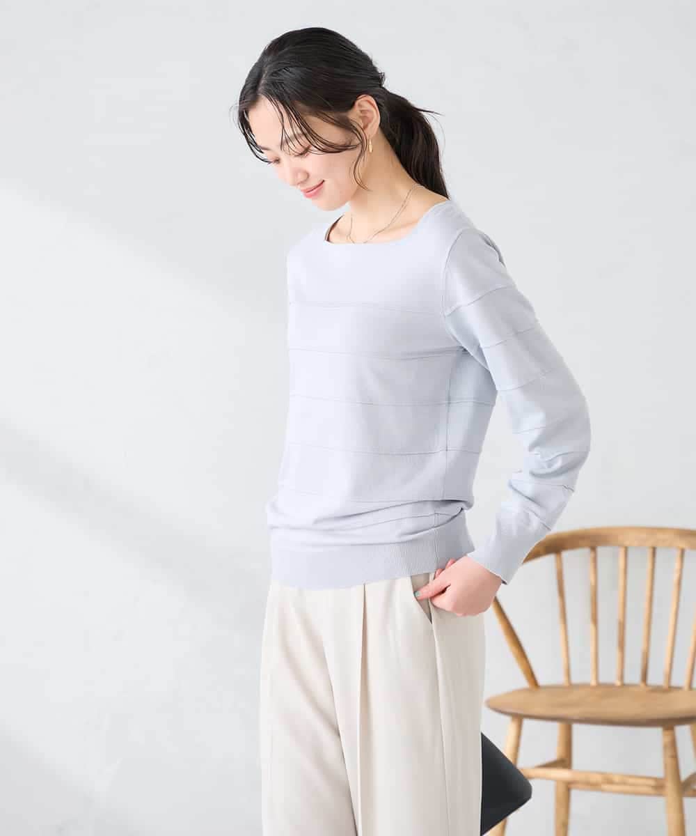 K2FFD17044 a.v.v(アー・ヴェ・ヴェ) 【雑誌InRed(宝島社)4月号掲載/洗える/UVカット】タックボーダースクエアニット ライトイエロー