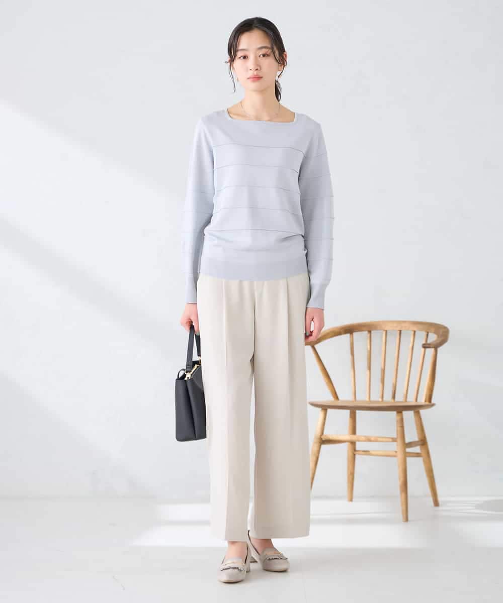 K2FFD17044 a.v.v(アー・ヴェ・ヴェ) 【雑誌InRed(宝島社)4月号掲載/洗える/UVカット】タックボーダースクエアニット ライトイエロー