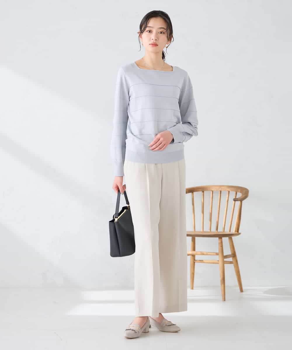 K2FFD17044 a.v.v(アー・ヴェ・ヴェ) 【雑誌InRed(宝島社)4月号掲載/洗える/UVカット】タックボーダースクエアニット ライトイエロー