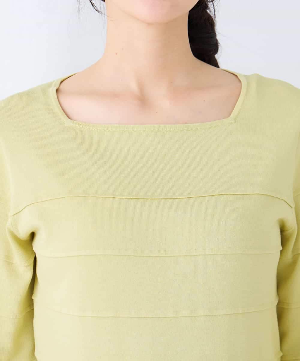 K2FFD17044 a.v.v(アー・ヴェ・ヴェ) 【雑誌InRed(宝島社)4月号掲載/洗える/UVカット】タックボーダースクエアニット ライトイエロー