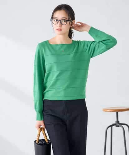 K2FFD17044  【雑誌InRed(宝島社)4月号掲載/洗える/UVカット】タックボーダースクエアニット