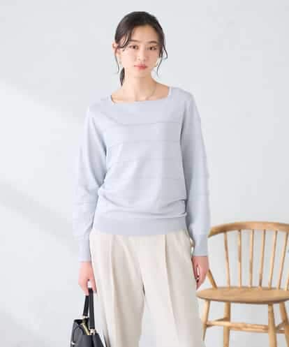 K2FFD17044 a.v.v 【雑誌InRed(宝島社)4月号掲載/洗える/UVカット】タックボーダースクエアニット