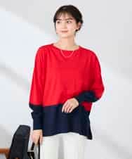 K2FFD18039 a.v.v(アー・ヴェ・ヴェ) バイカラーニット レッド×ネイビー