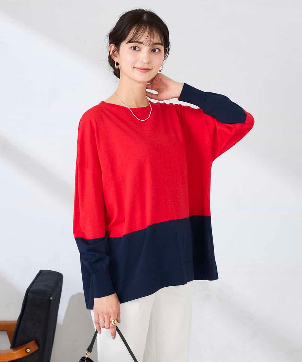 K2FFD18039 a.v.v(アー・ヴェ・ヴェ) バイカラーニット レッド×ネイビー
