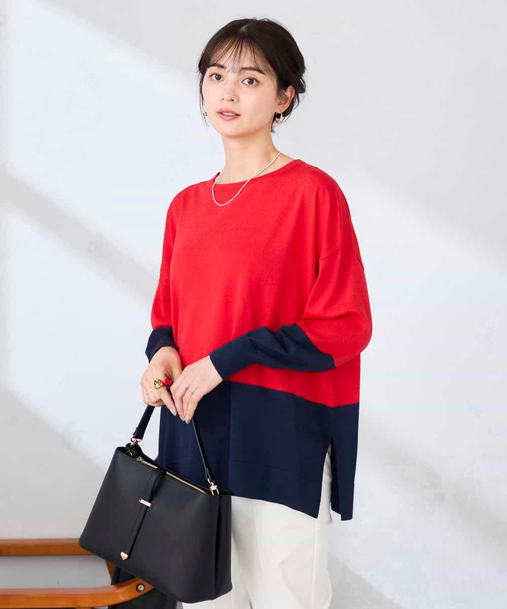 K2FFD18039 a.v.v(アー・ヴェ・ヴェ) バイカラーニット レッド×ネイビー