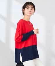 K2FFD18039 a.v.v(アー・ヴェ・ヴェ) バイカラーニット レッド×ネイビー