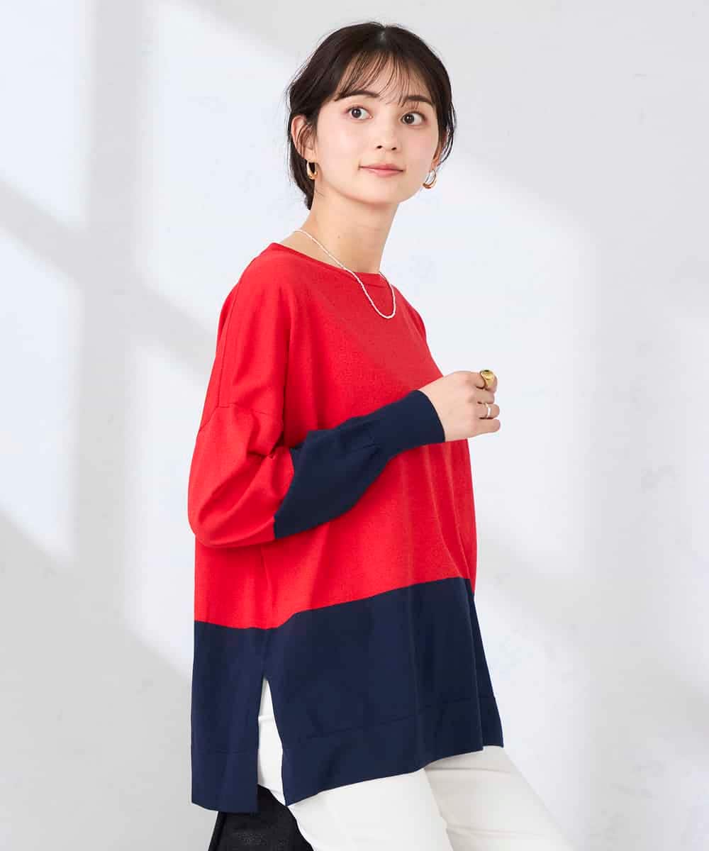 K2FFD18039 a.v.v(アー・ヴェ・ヴェ) バイカラーニット レッド×ネイビー