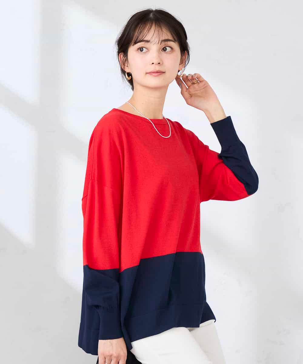 K2FFD18039 a.v.v(アー・ヴェ・ヴェ) バイカラーニット レッド×ネイビー