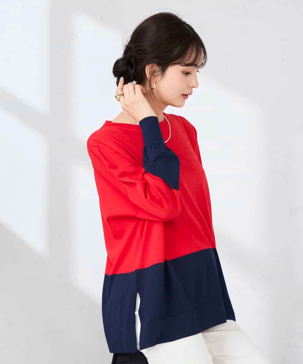 K2FFD18039 a.v.v(アー・ヴェ・ヴェ) バイカラーニット レッド×ネイビー