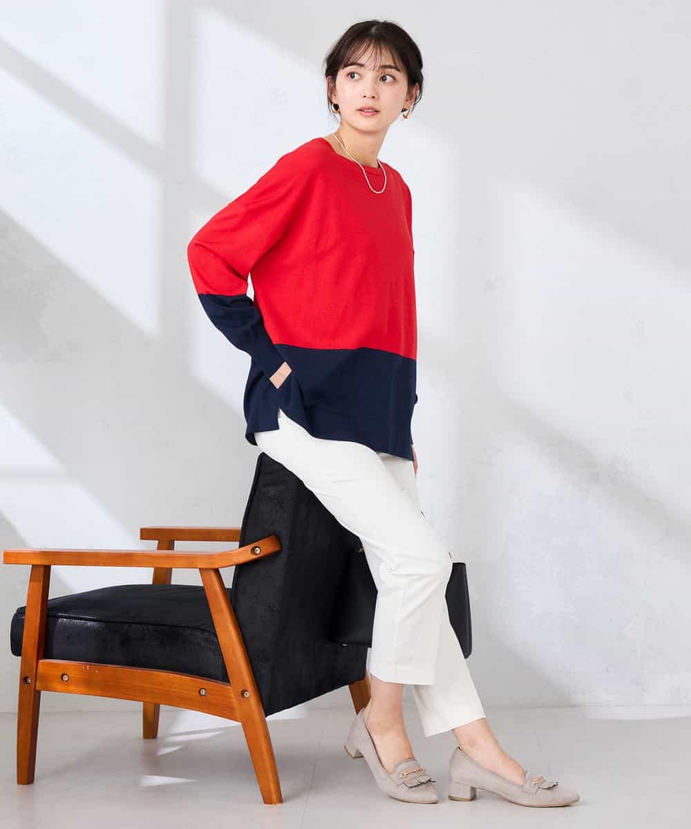 K2FFD18039 a.v.v(アー・ヴェ・ヴェ) バイカラーニット レッド×ネイビー