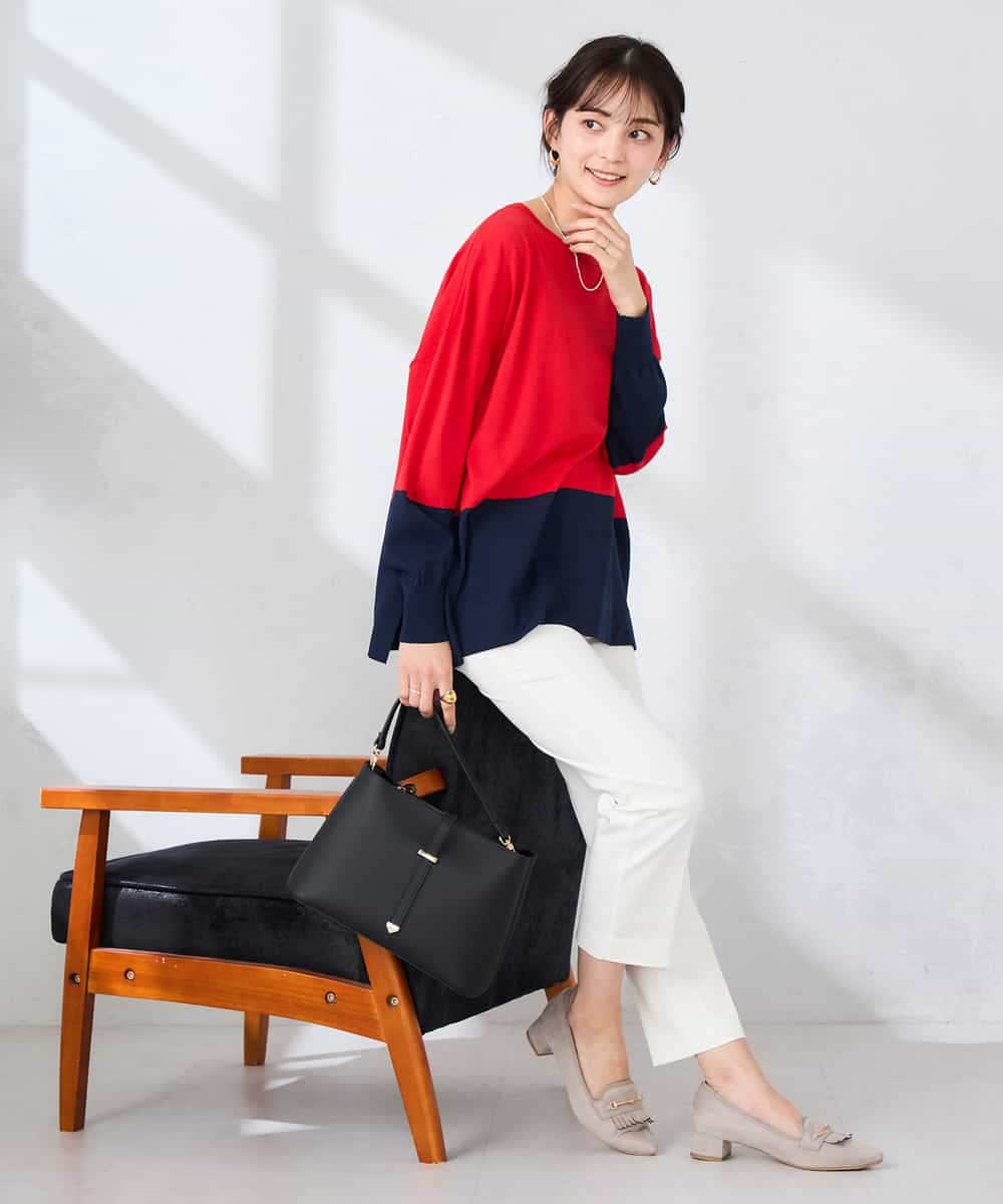 K2FFD18039 a.v.v(アー・ヴェ・ヴェ) バイカラーニット レッド×ネイビー