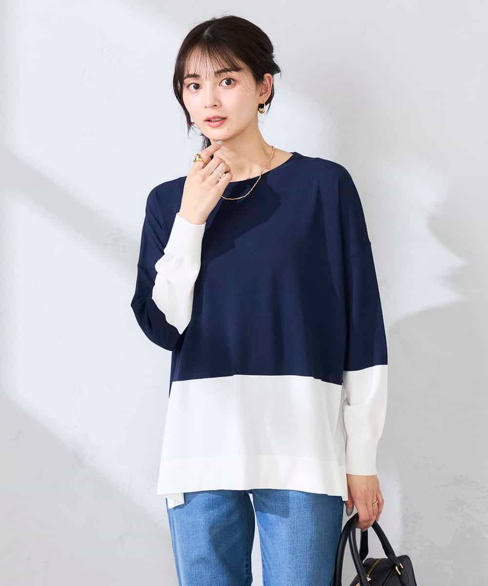 K2FFD18039 a.v.v(アー・ヴェ・ヴェ) バイカラーニット レッド×ネイビー