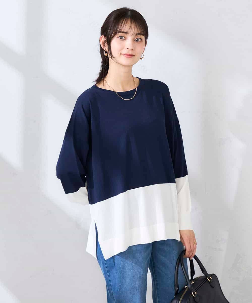 K2FFD18039 a.v.v(アー・ヴェ・ヴェ) バイカラーニット レッド×ネイビー